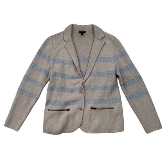 Talbots Beige and Gray Striped Cotton Blend Knit Blazer - Picture 2 of 7